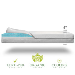 Modera Organic Cotton 2-Sided Crib Mattress top view highlighting dual-sided design.