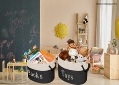 Modern Designs Pro black and white basket used in a playroom for organized storage