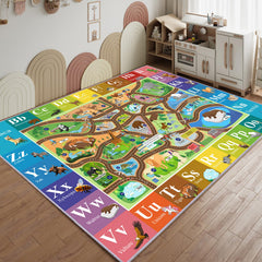 MOFAZEE Zoo Map Carpet full view with animal illustrations for imaginative play.
