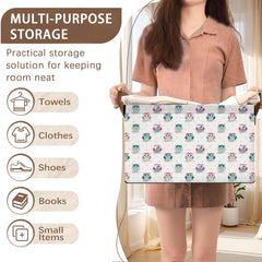 Mogifedc Owl Pattern Storage Basket leather handles for easy transport and sturdy grip.