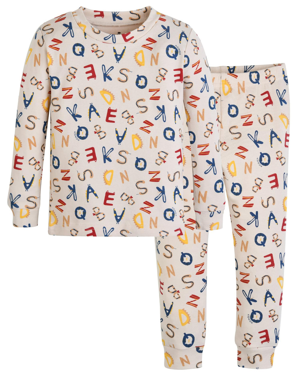 moimoln Alphabet Buddies beige pajama front view for cozy bedtime comfort