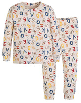 moimoln Alphabet Buddies beige pajama front view for cozy bedtime comfort