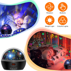MOKOQI Avengers projector with 360-degree rotation enhances interactive play and room decor for kids.