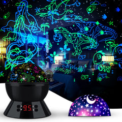 MOKOQI dinosaur night light projector with 360 rotation creating immersive bedtime visuals