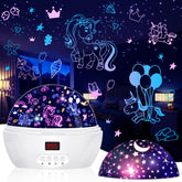 MOKOQI unicorn projector night light casts gentle unicorn scene on wall and ceiling.