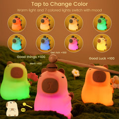 MOKYDUO Capybara night light shows 7 color options for calming mood lighting.