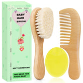 Molylove baby hair brush close-up shows gentle goat bristles on delicate scalp