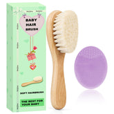 Molylove baby hair brush with soft goat bristles gently nourishes a newborn's scalp.