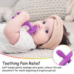 Mombella teether texture-massage surface for gum massage.