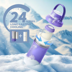 Momcozy 22oz bottles inside the cooler for easy milk storage.