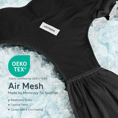 Momcozy AirMesh baby carrier in black showcases baby-in-rings with secure, adjustable fit for growing toddlers.