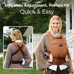 Momcozy baby carrier EVA waist support reduces back strain during wear.