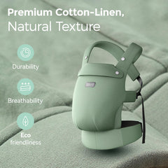 Momcozy baby carrier worn in front view demonstrates hands-free bonding during daily tasks