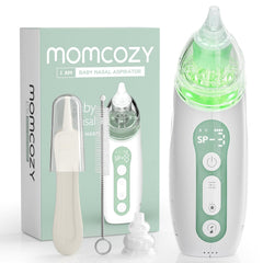 Momcozy Baby Nasal Aspirator front view shows compact design for travel ease.