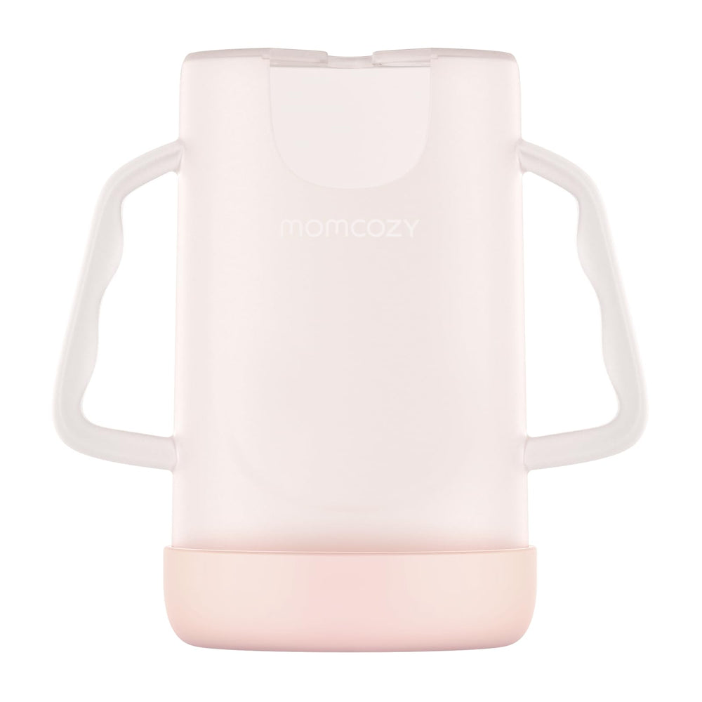 Momcozy pouch holder no squeeze front view for mess-free feeding.