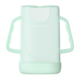 Momcozy No Squeeze pouch holder side view showing ergonomic grip for easy feeding