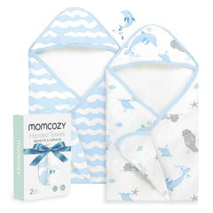 Momcozy hooded-original-design towel, plush hood for cozy bath time