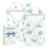 Momcozy hooded baby towel in soft-cloud texture for gentle bath time