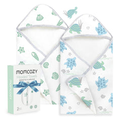 Momcozy hooded baby towel in soft-cloud texture for gentle bath time