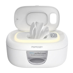 Momcozy baby wipe warmer top view showing spring design for quick, even warming