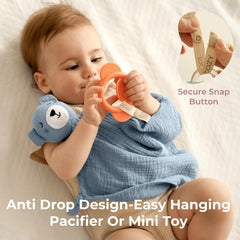Momcozy Bear Lovey pacifier loop keeps pacifiers close at night.