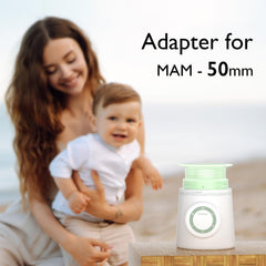 Momcozy portable bottle warmer adapter in travel setup for feeding on the go