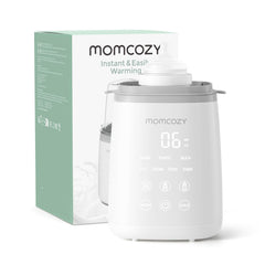 Momcozy Bottle Warmer demonstrates water-bath heating for gentle bottle warming.