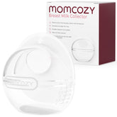 Momcozy breast milk collector in bra showing discreet fit and milk capture.