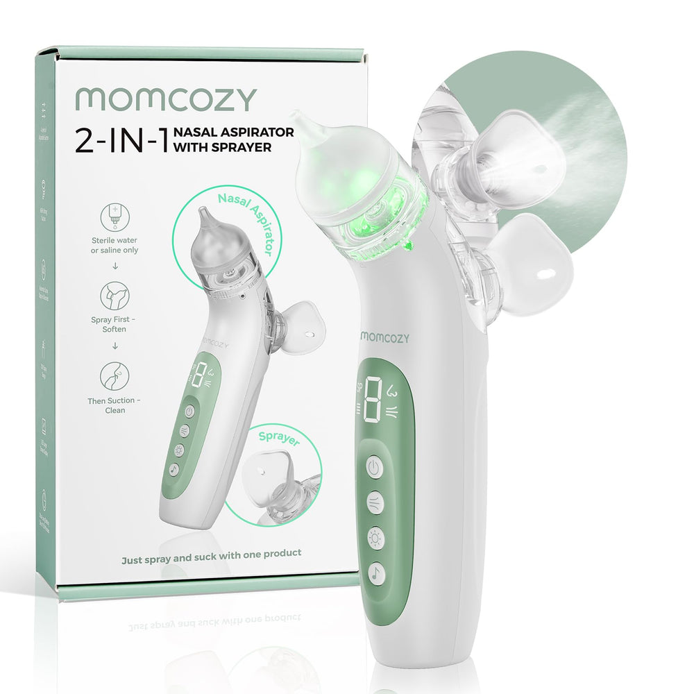Momcozy BreezyClear spray-mist nozzle helps soften mucus for easier cleaning.