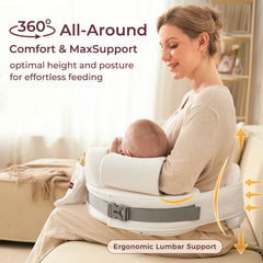 Momcozy CozyPro nursing pillow arm-support showing relaxed feeding posture