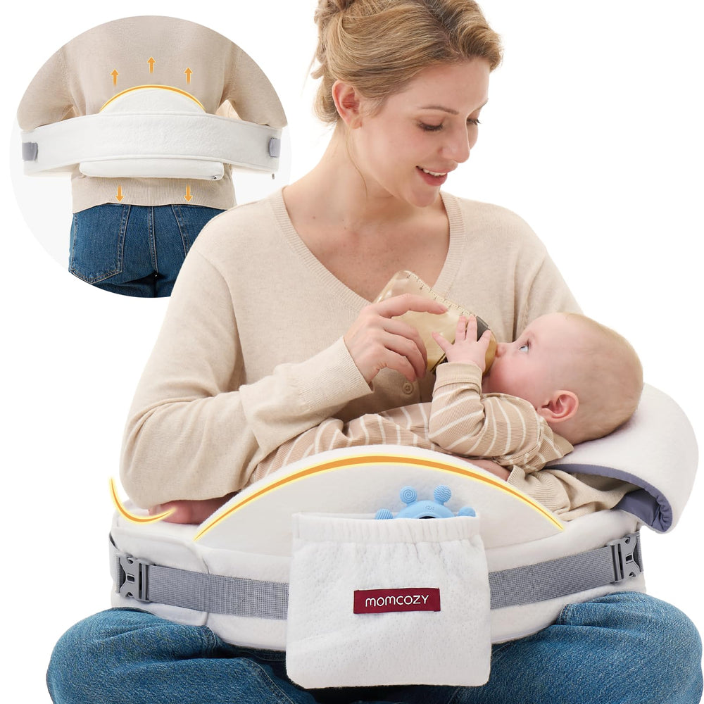 Momcozy CozyPro nursing pillow with lumbar-support demonstrates all-around comfort for long feeds