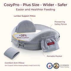 Momcozy CozyPro safety guard cradles baby to reduce slips while nursing.