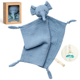 Momcozy Elephant Lovey head closeup demonstrates soft cotton for gentle snuggles.