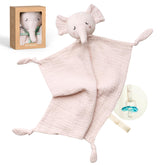 Momcozy Elephant Lovey pink head close-up highlighting soft cotton texture for newborn comfort and security