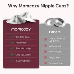 Momcozy silver nipple shields ergonomic curve provides natural-looking fit and comfort.