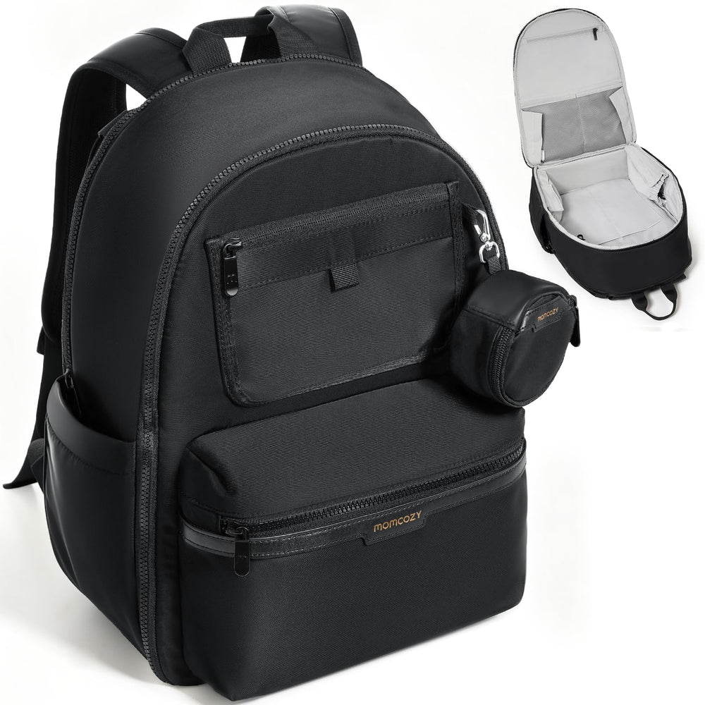 Momcozy GoEase bag open wide showing quick-access layout for fast diaper changes