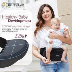 Momcozy hip seat carrier with 3D belly protector provides gentle abdominal support.