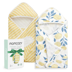 Momcozy hooded baby towel with soft cloud texture for cozy post-bath warmth.