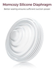 Momcozy M5 diaphragm closeup seal demonstrates secure fit to reduce leakage potential.