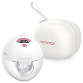 Momcozy M5 hands-free wearable breast pump in cozy red for on-the-go pumping