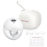 Momcozy M5 hands-free wearable pump in use for on-the-go pumping.
