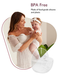 Momcozy M5 installation view demonstrates secure fit with compatible wearable pump.