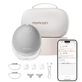 Momcozy M9 upgraded mobile flow pump gray front view for discreet hands-free pumping.