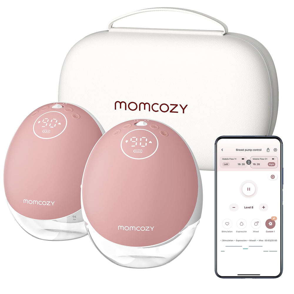 Momcozy M9 wearable pump in-app control for hands-free pumping.