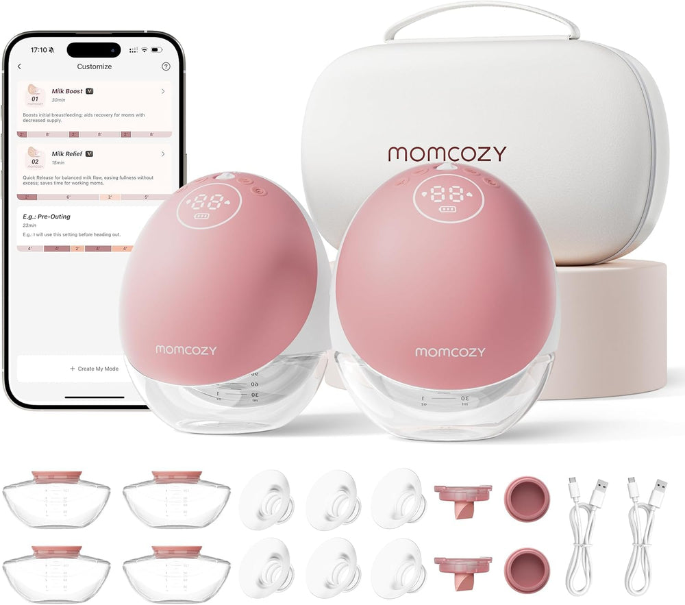 Momcozy M9 wearable pump in-bra for hands-free pumping and privacy.