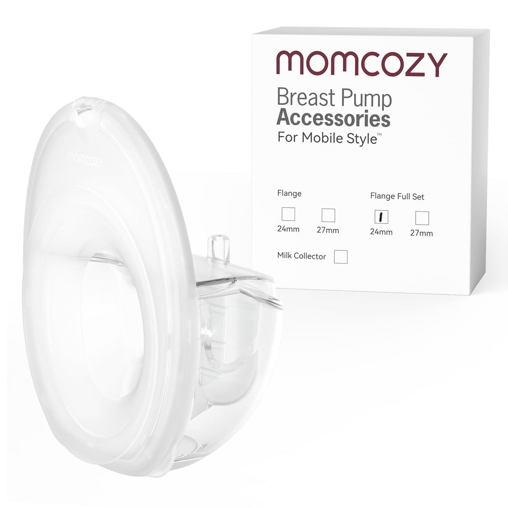 Momcozy Mobile Style M6 collector cup with 24mm DoubleFit flange for efficient milk collection.