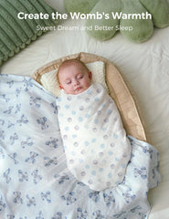 Momcozy Best Wishes Swaddle blanket breathable-fabric helps regulate baby temperature.