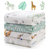 Momcozy muslin swaddle Jungle Trails design, breathable blanket for calm sleep and gentle swaddling.