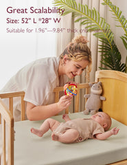 Momcozy crib-sheet-anti-slip-wrapping demonstrates 360° wrap for secure fit.
