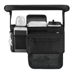 Momcozy non-slip stroller organizer front view keeps essentials within reach during a stroll.
